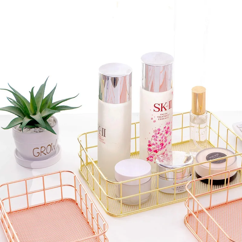 

Корзина для хранения розового золота в скандинавском стиле, железная корзина для хранения, настольная корзина для хранения косметики