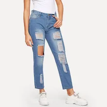 Синие свободные винтажные рваные джинсы для женщин, модные джинсы с высокой талией для женщин, стиль, мешковатые джинсы для мам, прямые брюки