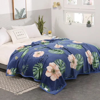

Flowers blankets quilts twin full queen king adult blankets soft Throw Flannel blankets on Bed/car/sofa blue leaves kids rugs