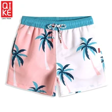 QIKE, мужские плавки, летние, с принтом "Кокос", купальник, быстросохнущие, для серфинга, бегунов, купальники, одноцветные, пляжные шорты, сетка