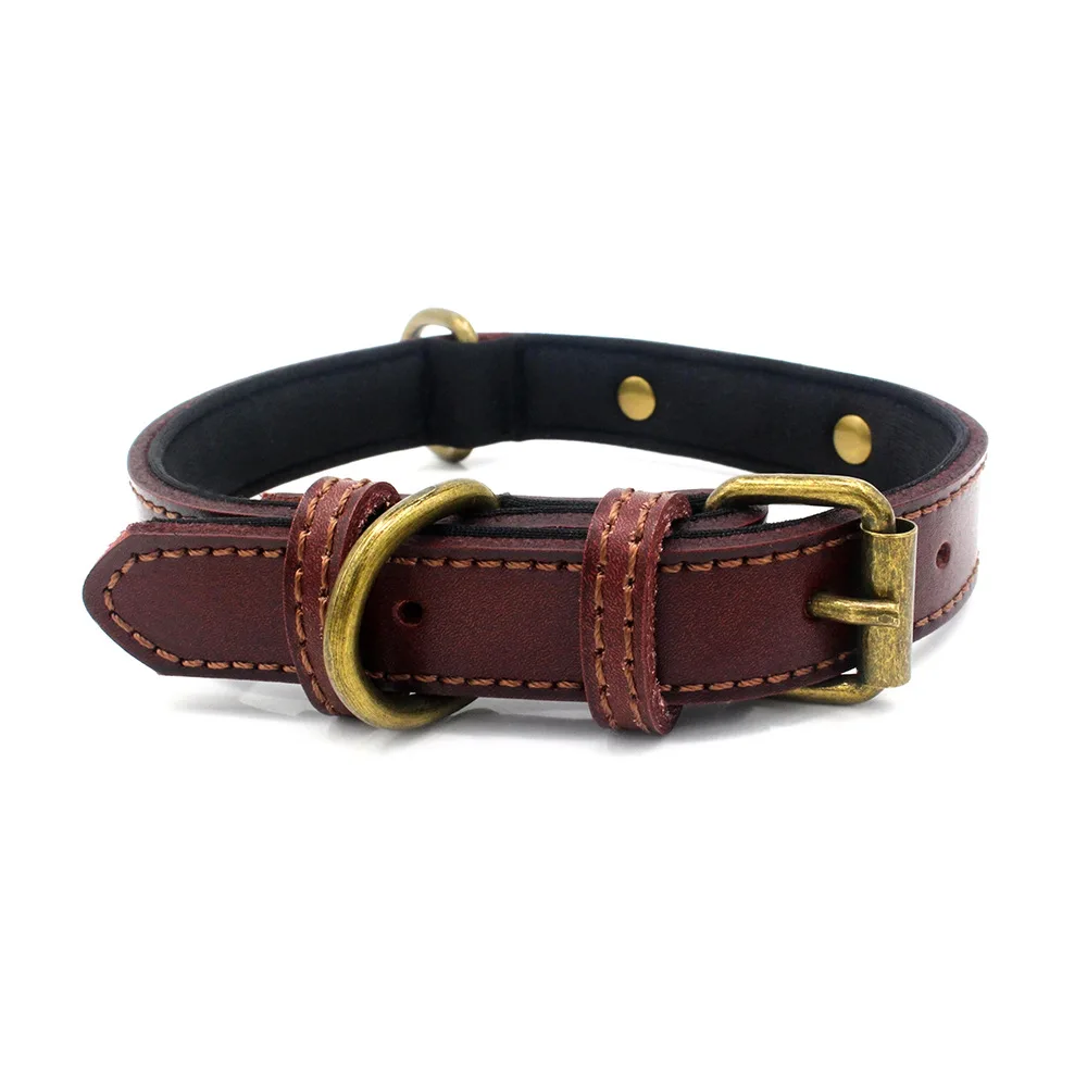 Comfortable Leather Dog Collars Name ID Tags Engravable Metal Decoration Pet Products Dogs Cats Supplies