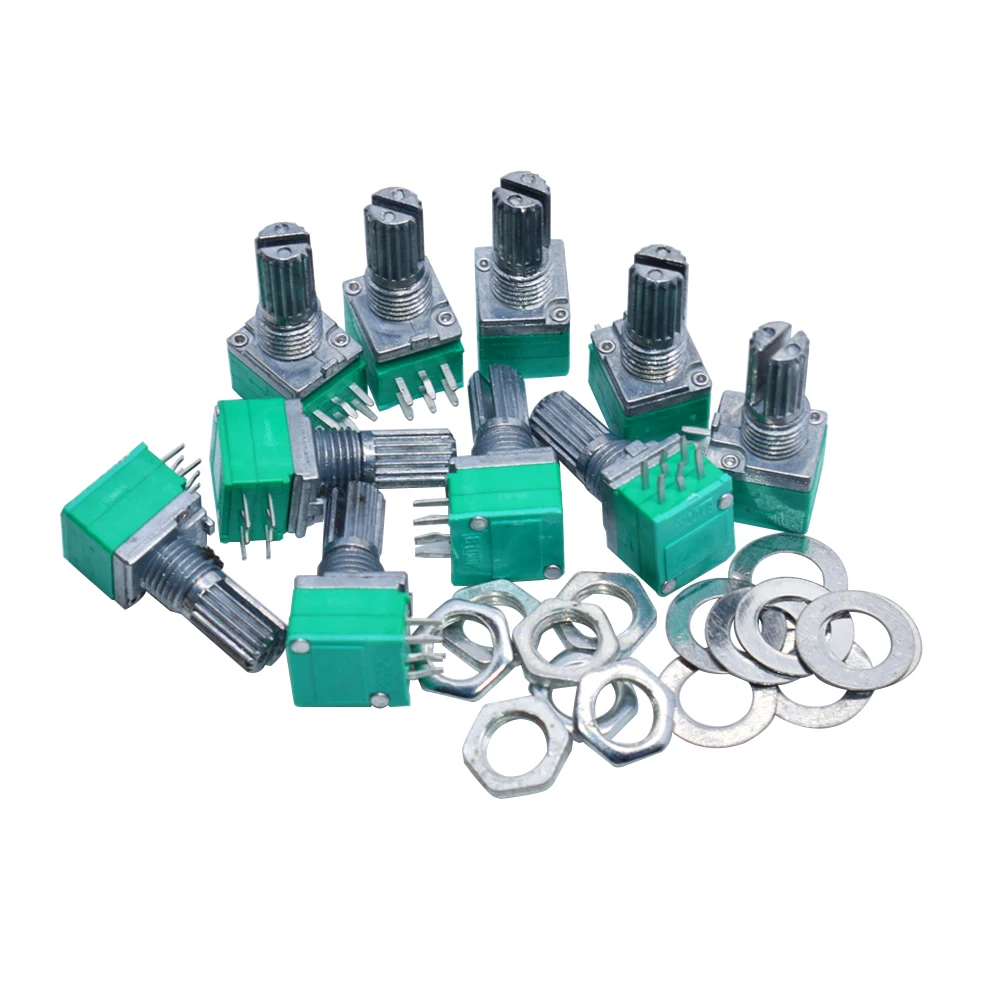 Potentiometer Kit 10pcs/lot RK097G 6Pin 5K 10K 20K 50K 100K B5K switch audio shaft 15mm amplifier sealing potentiometer