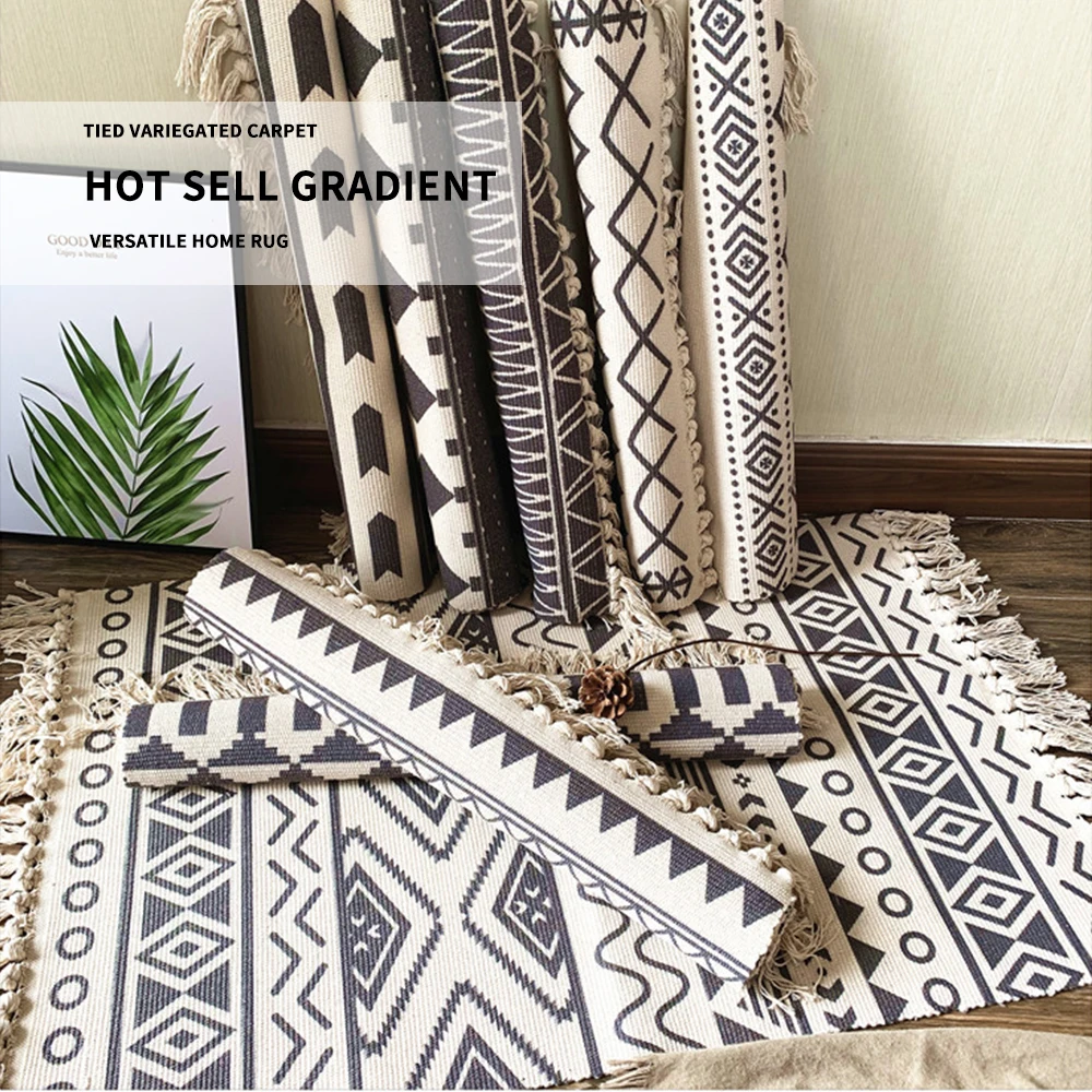 Retro Bohemian Hand Woven Cotton Linen Carpet Geometric Floor Mat Long Rug Bedroom Tapestry Home Decoration living room Area | Дом и сад