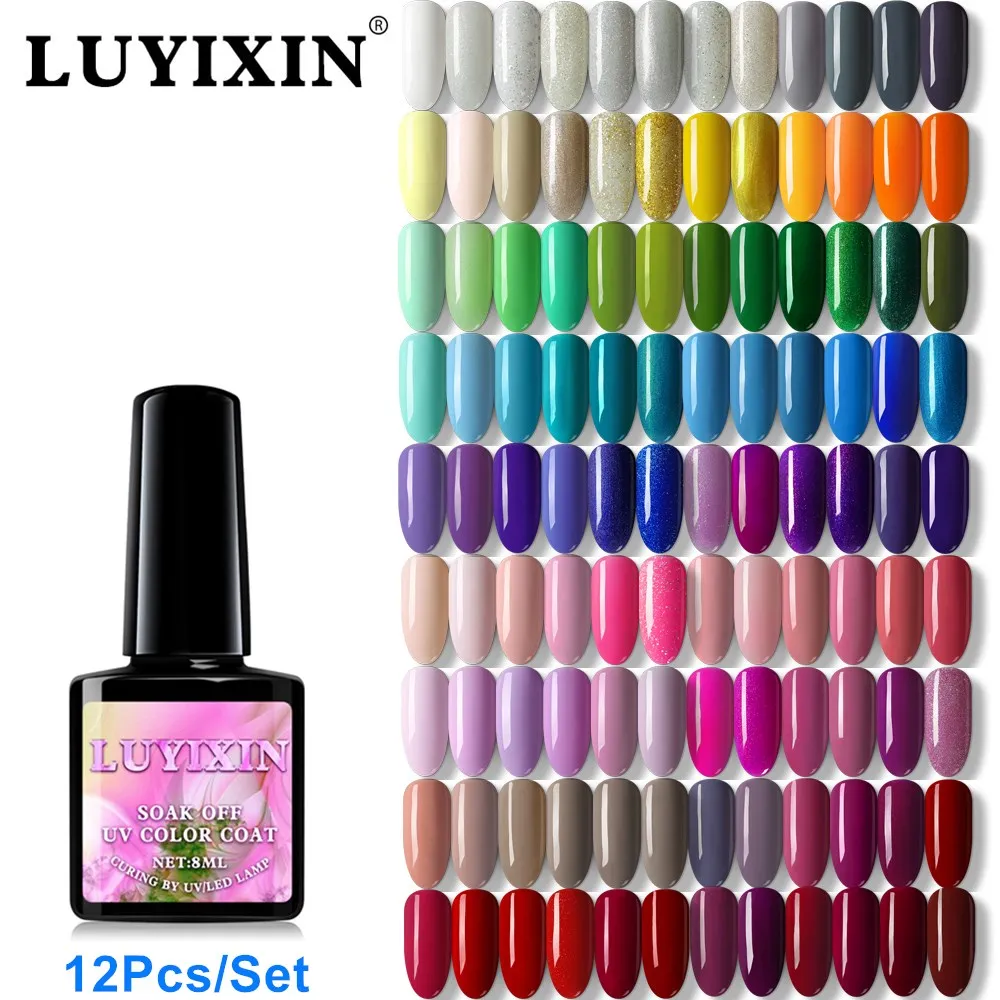 Гель-лак для ногтей LUYIXIN 120 цветов 12 шт. в комплекте черная бутылка УФ