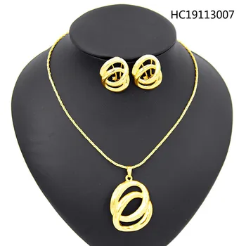 

Yulaili Trendy Pendant Round Loop Necklace Earrings Dubai Gold Jewelry Sets for Women Party Bijoux Nigeria Wedding Accessories