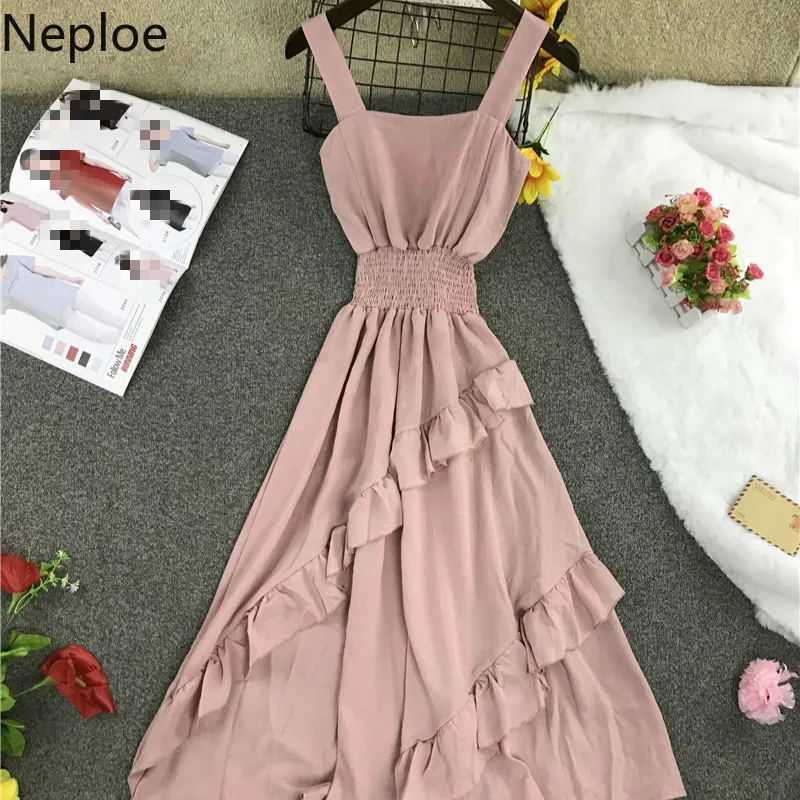 Neploe/новое летнее пляжное платье с оборками для отдыха, женское винтажное платье-майка с тонкой талией, большие качели, Vestido, средней длины, ropa mujer 46425