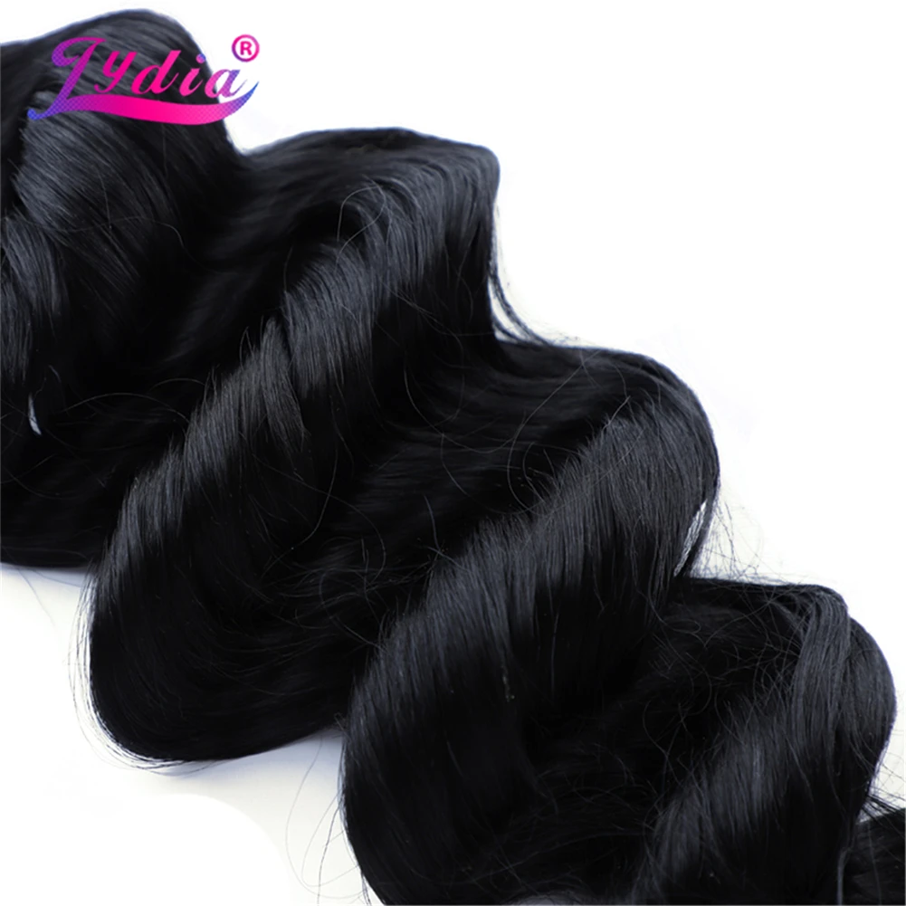 Lydia For Women No Weft Curly Wavy Synthetic Hair Bundles 18"-24" 1PCS 1B# Color Bulk Crochet Synthetic Braiding Extensions