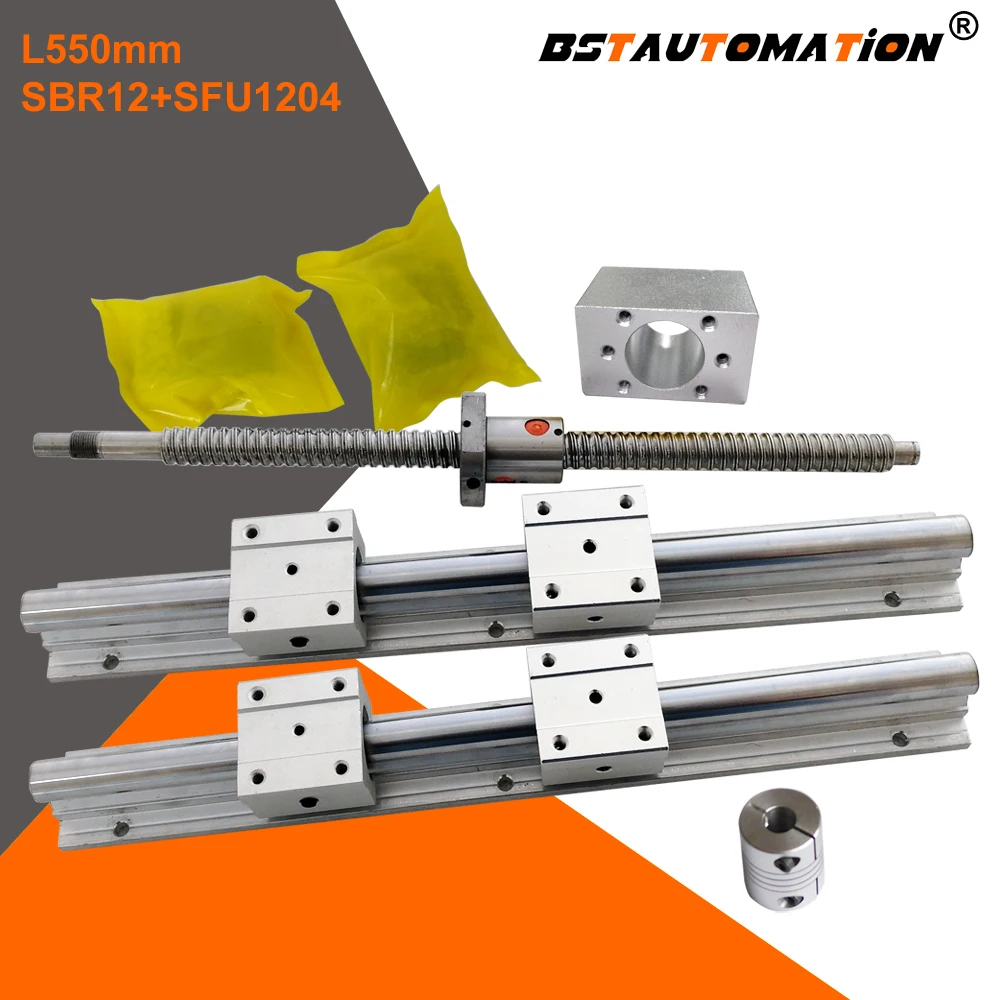 

linear rail guide SBR12 with SBR12UU Block + RM1204 Ballscrew 550mm SFU1204 Ballnut housing BK10 BF10 End support+6.35mm Coupler