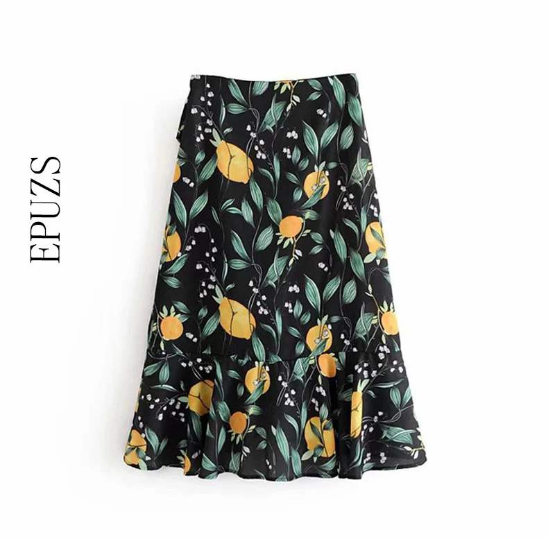 Летняя юбка для маленьких девочек с красивым цветочным рисунком; свободный lemon принт пляжное длинное платье юбка женская пикантная обувь с бантом вечерние женские юбки в стиле casual шикарная юбка макси в уличном стиле