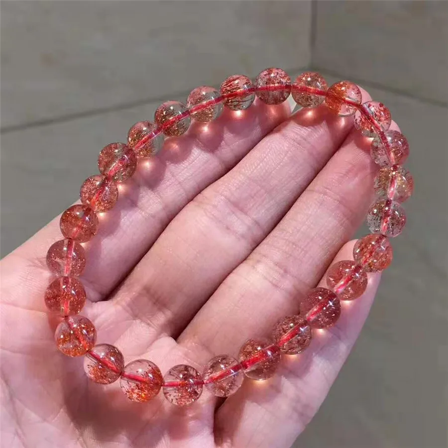 7,6 мм натуральный Lepidocrocite кварц красный супер 7 Редкие женские и мужские круглые бусины растягивающийся браслет сертификат AAAAA