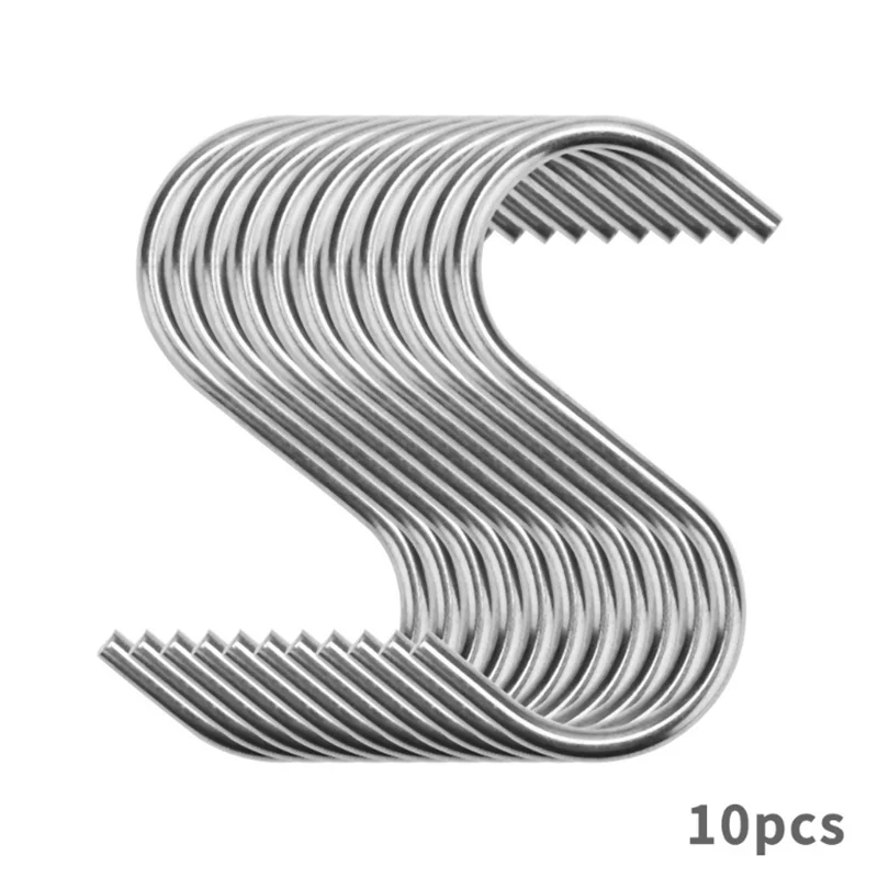 10pcs Stainless Steel Household Hooks Set for Hanging S Shape Hanger Practical Storage Holder for Kitchen Cabinet Office Home
