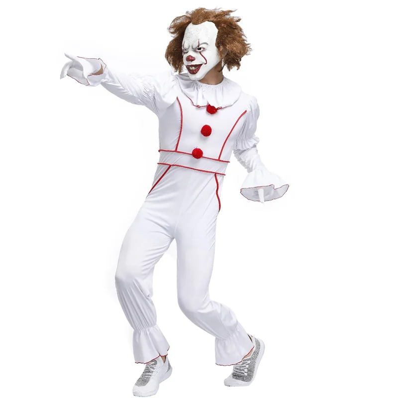 White Horror Clown Joker Pennywise Killer Clown Cosplay Costume Adult Men Costume Fancy Halloween Outfit Suit Clown Costume