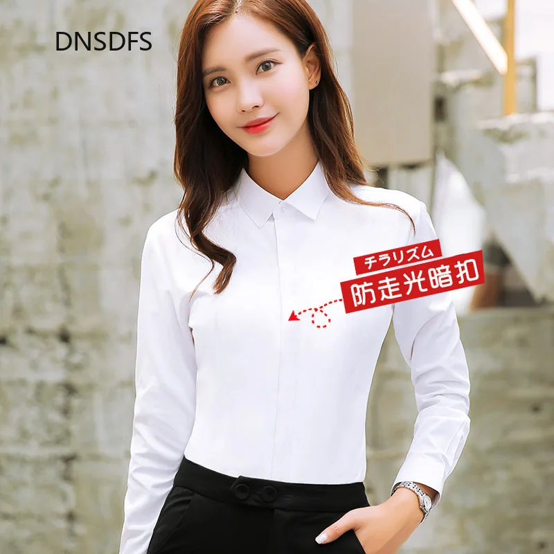White Shirt Women Office Blouse Lapel 