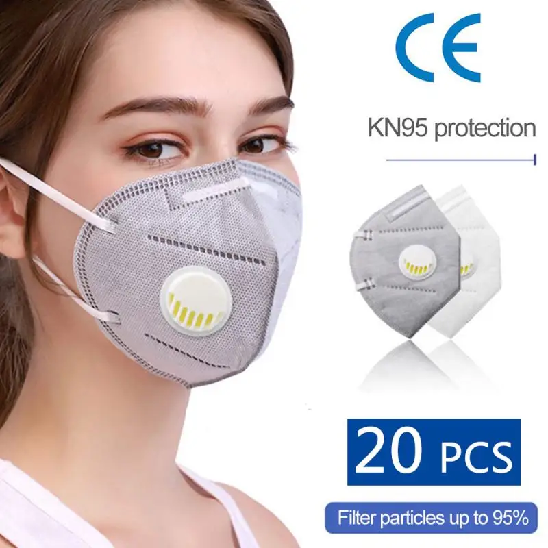 

20 pieces KN95 Respirator mask with valve Dustproof Anti-fog Breathable Face Masks 95% Filtration better than KF94 Equal to FFP2