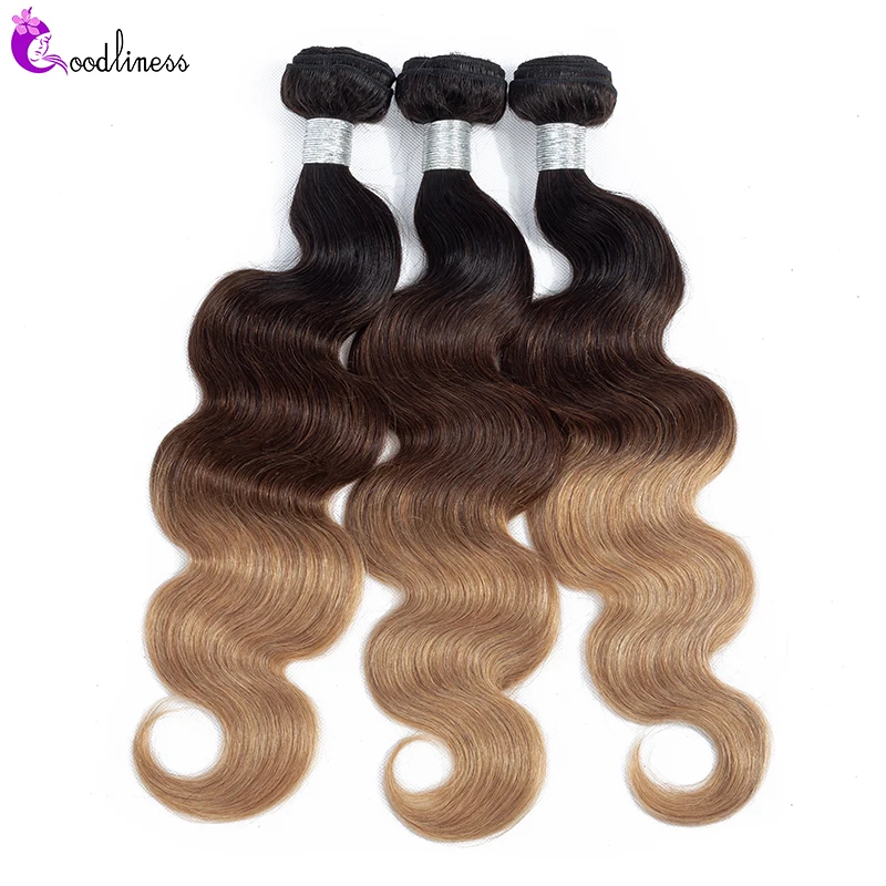 Goodliness 1/3/4pcs 613 Body Wave Bundles Brazilian Hair Weave Bundles Remy Three Tone 1b/4/27 1b/4