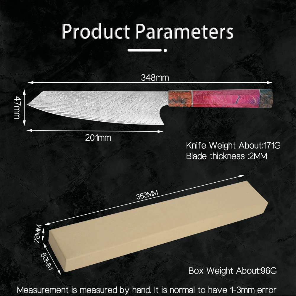 大马士革八角稳定木柄方头8寸流沙纹料理刀详情页_11