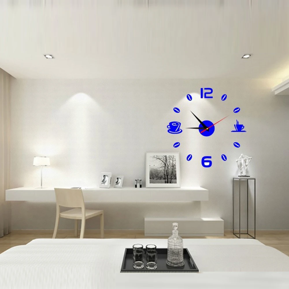 3D Wall Clock European Acrylic Wall Sticker Home Decoration Office Living Room Quartz Needle Coffee Cups Kitchen Wall Art Decor 7