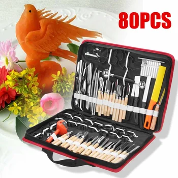

80Pcs Professional Chef Knife Set with Portable Storage Bag Vegetable Food Fruit Carving Knife Sculpture Carving Tool Stainless