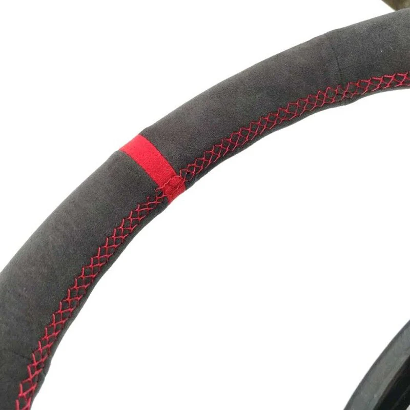 DIY All Black Suede Leather Steering Wheel Red Stitch on Wrap Cover Fit For Porsche 911 986 996 Carrera Boxster S 1998-2004