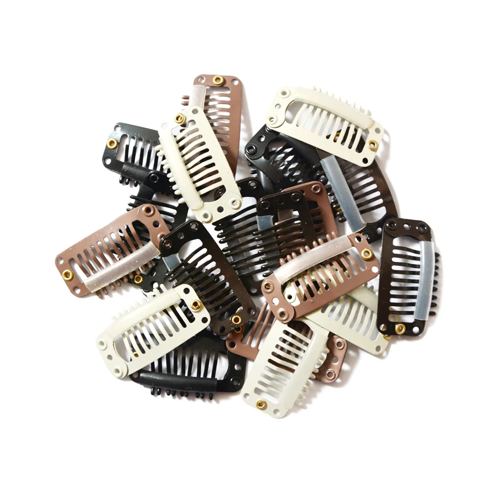 

12 pcs 32mm 9-teeth Hair Extension Clips Wig Clips Combs Snap Clips with Rubber for Hair Extension Toupee DIY