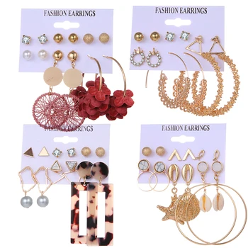 

IPARAM Fashion Tassel Pearl Dangle Earring Set 2020 Bohemian Geometric Long Mixed Earring Set Trend DIY Jewelry