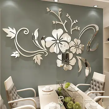 

3D Flower Mirror Wall Stickers Modern Wall Stickers Removable Decal TV Background Home Bedroom Decoration 40*60cm