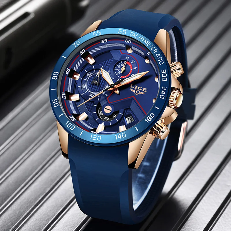 $20.99 Lige New Mens Watches Fashion Blue Sport Watch Top Brand Luxury Clock Men Waterproof Quartz