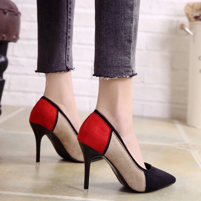 

High Heel Shoes Thin Heeled 18-Year-Old Autumn Pointed-Toe GIRL'S 2019 New Style Korean-style Versatile Suede Spell Foot Coverin