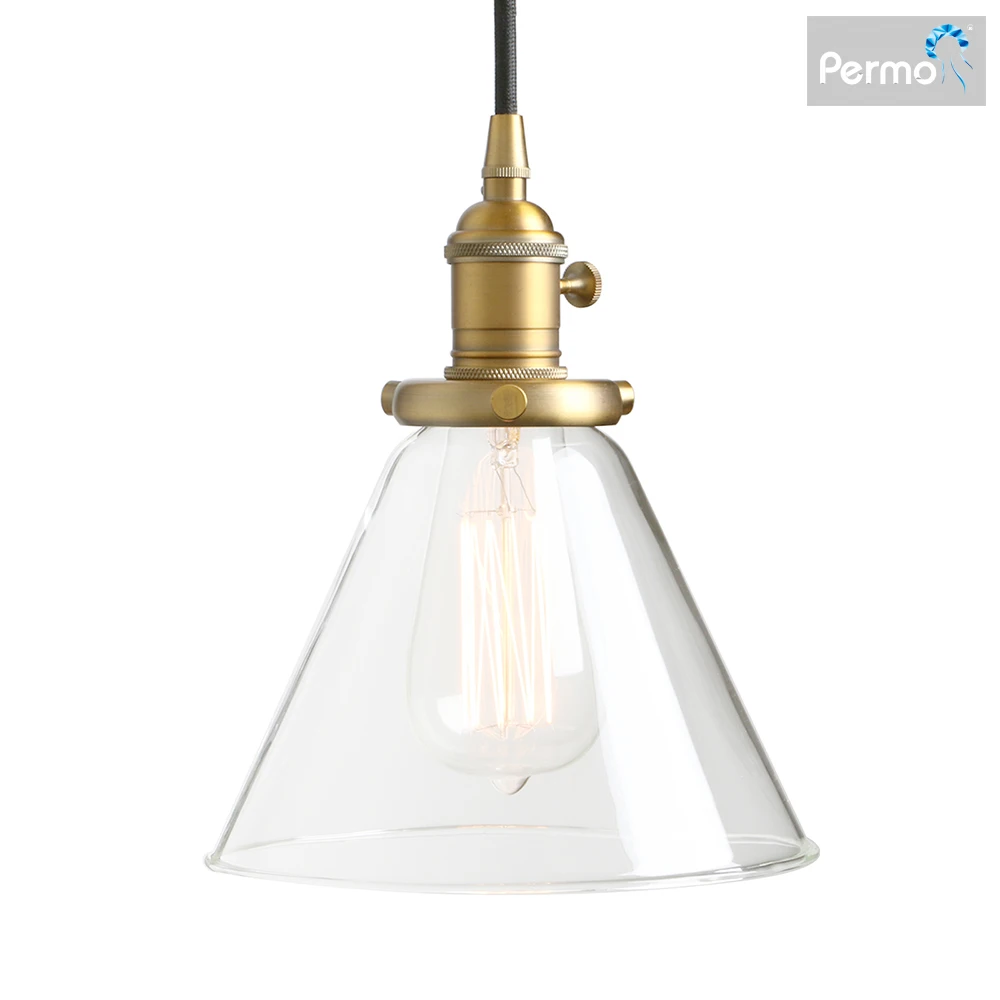 

Permo Industrial Vintage Pendant Light with Funnel Flared Glass Clear Glass Shade 1-Light Ceiling Fixture