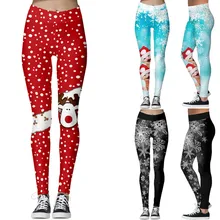 Для женщин Рождественская снежинка лосины с оленем, штаны эластичные тянущиеся рождественские штаны; Прямая поставка;#4