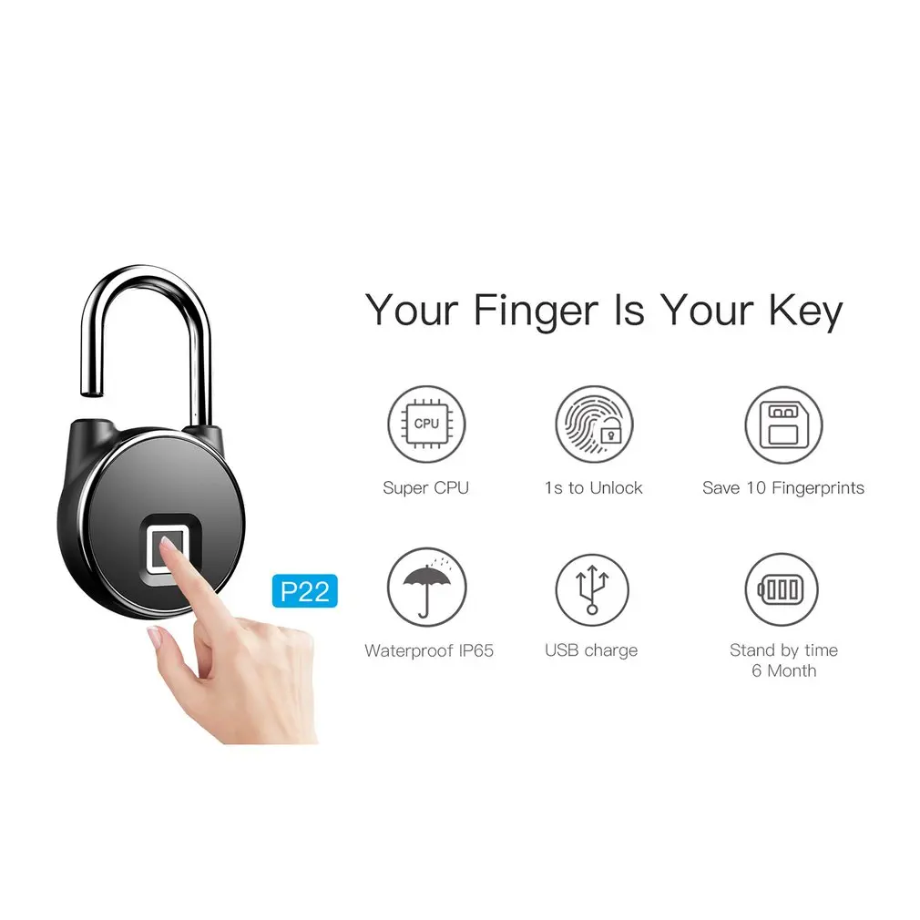 

Rechargeable Smart Lock P22/P22+ Keyless Fingerprint Lock IP66 Waterproof Anti-Theft Security Padlock Door Luggage Lock