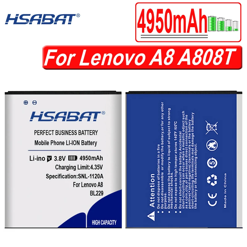 Аккумулятор HSABAT 4950 мАч BL229 для Lenovo A8 A808T A806 мобильный телефон|Аккумуляторы