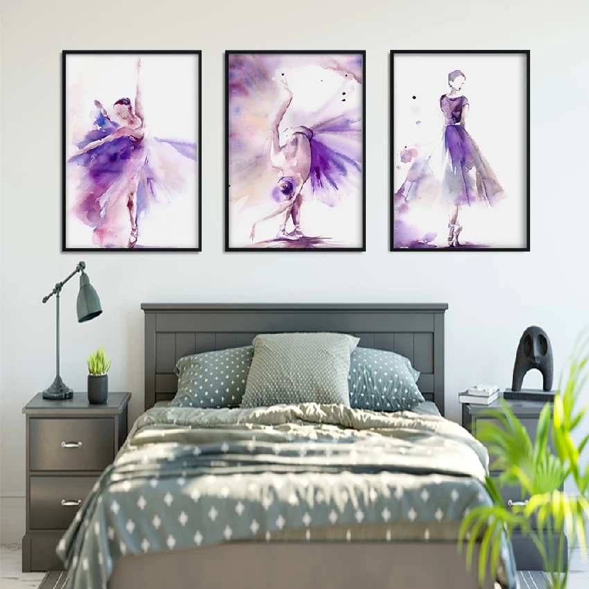 Watercolor Purple Ballet Dancer Canvas Painting Gril Roon Art Nordic Posters And Prints Home Decoration Wall Pictures Frame|Painting & Calligraphy| - Aliexpress