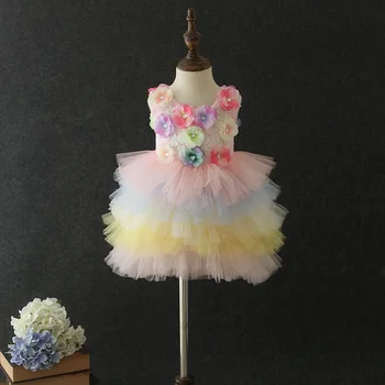 

19005Tutu Embroidery Princess Baby Girl Dress 2020 Spring Party Wedding Easter Day Kid Dress For Girl Wholesale Child Clothes