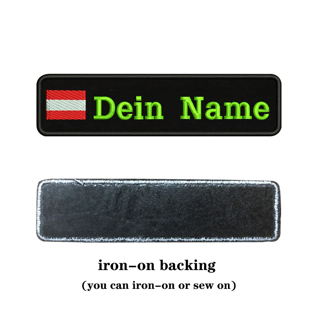 light green-iron on Вышивка на заказ Австрийский флаг имя или заплатка с текстом 10 см* 2,5 см значок Железная на или липучке Подложка для одежды брюки рюкзак шляпа - Цвет: light green-iron on