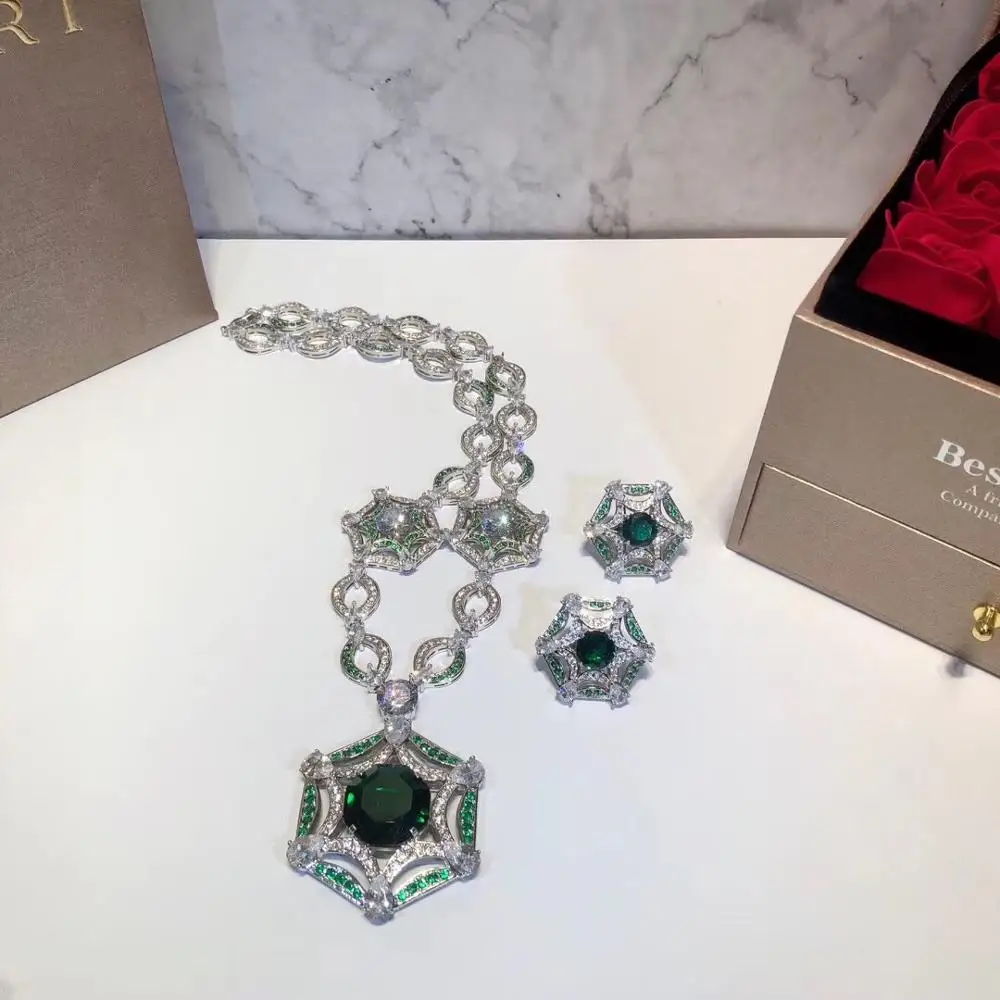 Роскошные 925 Steeling серебряные брендовые Ювелирные изделия Подвески соты свитер цепь ожерелье Комплект сережек для женщин Высокая мода Bijoux