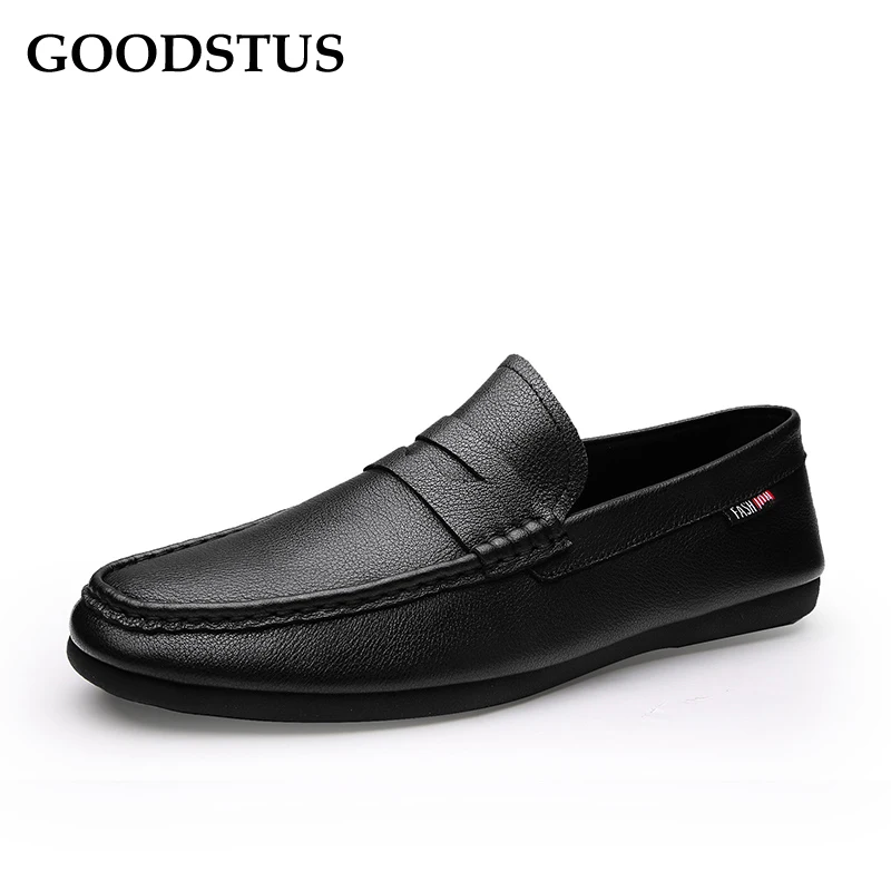 

GOODSTUS Men Casual Shoes Genuine Leather Comfortable Breathable Solid Soft Vamp Sole Simple Style New Fashion Male Footware