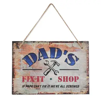 

PBPBOX Dad's Fix It Shop Wooden Sign If Papa Can't Fix It We're All Screwed Father Studio Hanging Decoration Sign