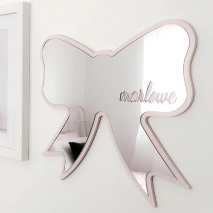 Креативные декоративные акриловые зеркала на стену кролик Единорог Лебедь сердце бант-узел деревянное зеркало для гостиной ванной DW104 - Цвет: bow-knot