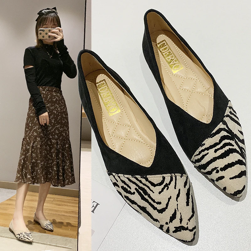 

Single Shoes woman Spring Summer New Fashion Women Leoaprd Flats Fashion Pointed Toe Ballerina Ballet Flat Slip On casual shoes