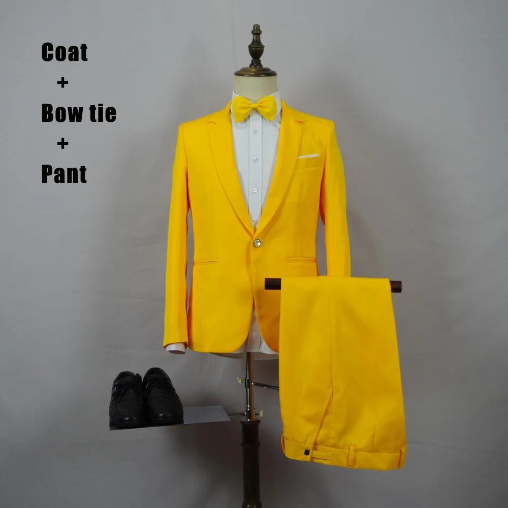 Yellow 3pcs Сценические костюмы для певцов, мужской костюм из трех предметов, комплекты одежды для выступлений, мужской костюм для ночного клуба, джазовая одежда, одежда в стиле рейв vdb802 - Цвет: Yellow 3pcs