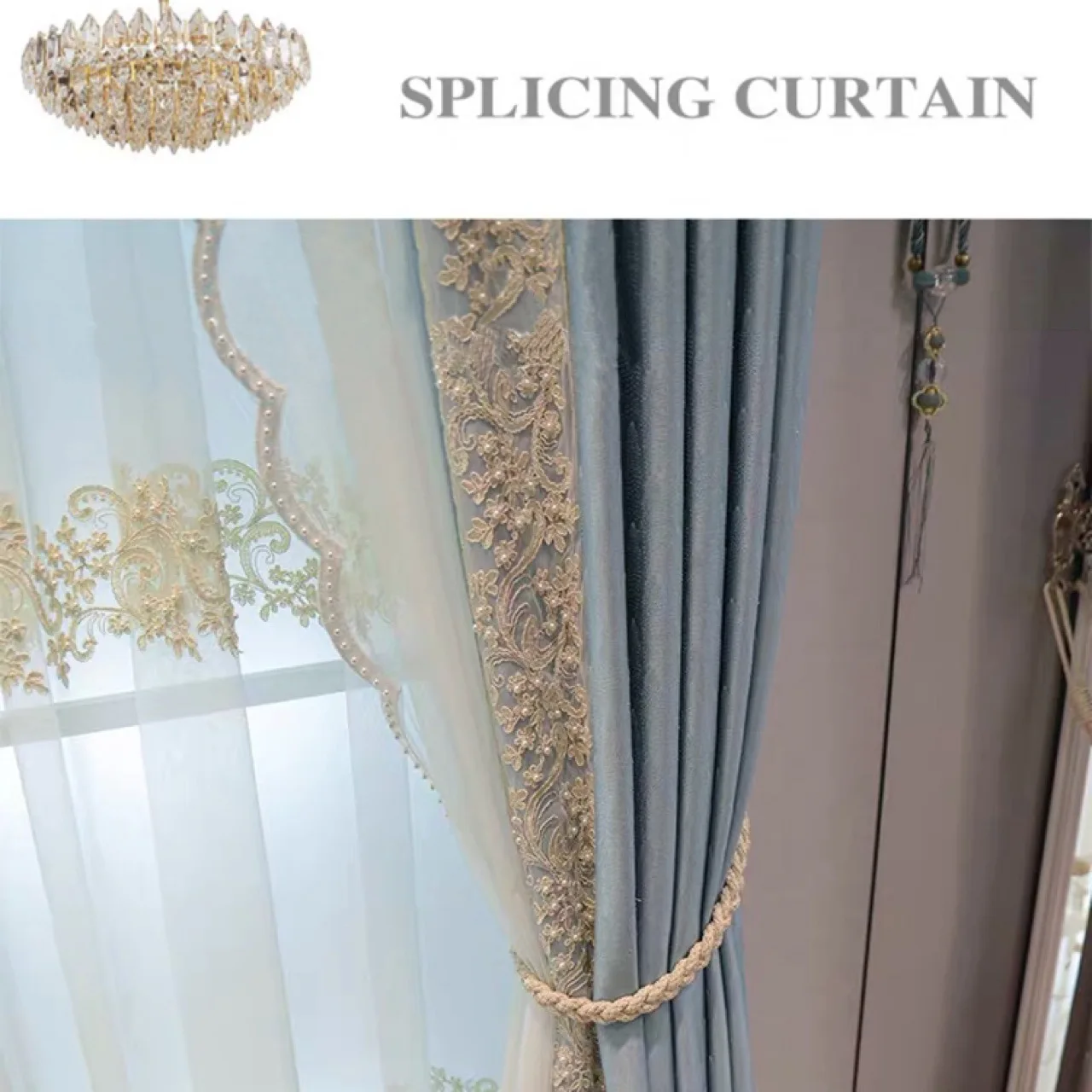 Free return High-quality Modern beautiful European Style Luxury Blue Blackout Curtains for  Living Room Bedroom customize