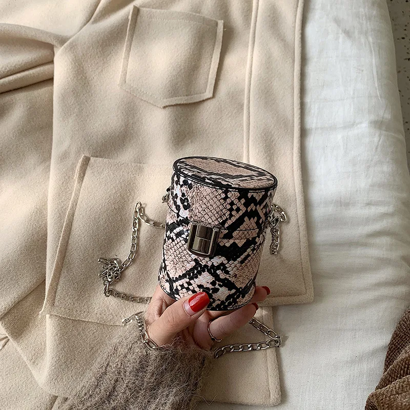 

Mini Small Bucket Bag Women's 2019 New Style Shoulder Versatile Fashion Snakeskin Hipster Western Style Fashion kou hong bao