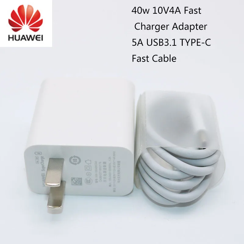 US Charger Set huawei mate 20 pro RS Supercharge USB быстрое зарядное устройство 10 в 4A 40 Вт адаптер 5A type C кабель для Nova 5 Honor Magic 2/P30 pro - Тип штекера: US Charger Set
