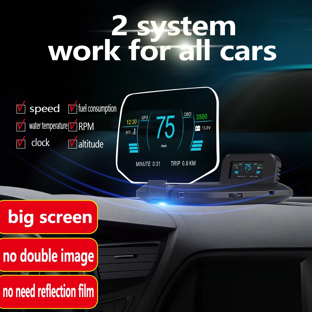 Авто HUD Дисплей Автомобильный gps HUD сигнализация превышения скорости C1 лобовое стекло проектор Спидометр OBD Автомобильный дисплей безопасности