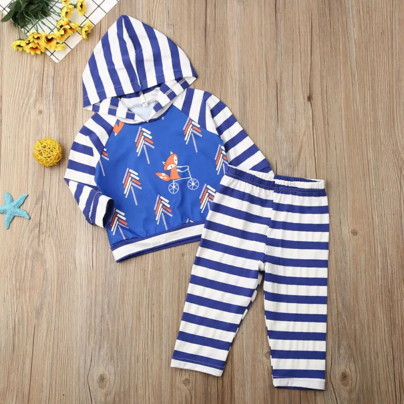  Cute Newborn Fox Cartoon Print Infant Clothing Baby Boy Girl Kid Hooded Top Clothes 2pcs Fall Outfi