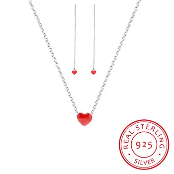 

2019 Bridal Jewelry Sets 925 Sterling Silver Red Heart Earrings Necklaces for Women Wedding Jewelry Statement Bijoux