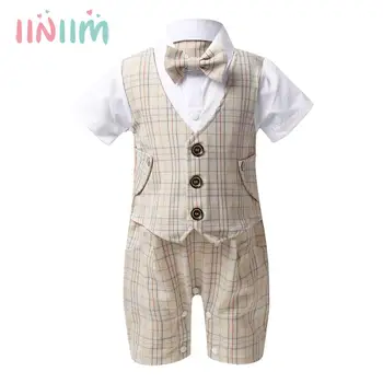 

iiniim Rompers Infant Baby Boys Summer Short Sleeves Bowtie Waistcoat Gentleman Romper Jumpsuit Newborn Baby Clothing Daily Wear