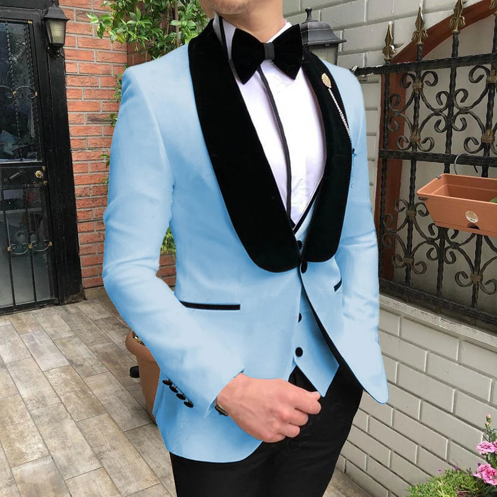 New British Style Men Suit 3 Piece Shawl Collar Wedding Groom Male Blazer Slim Fit High Quality Cocktail Party Costume Besopke