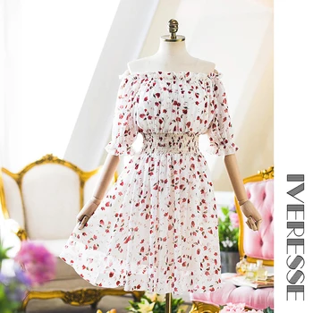 

Elegant Dress Fairy Vestidos Sweet Floral Print Casual Pleated Short Mini Boho Summer Beach Ruffles Off Shoulder Chiffon Women